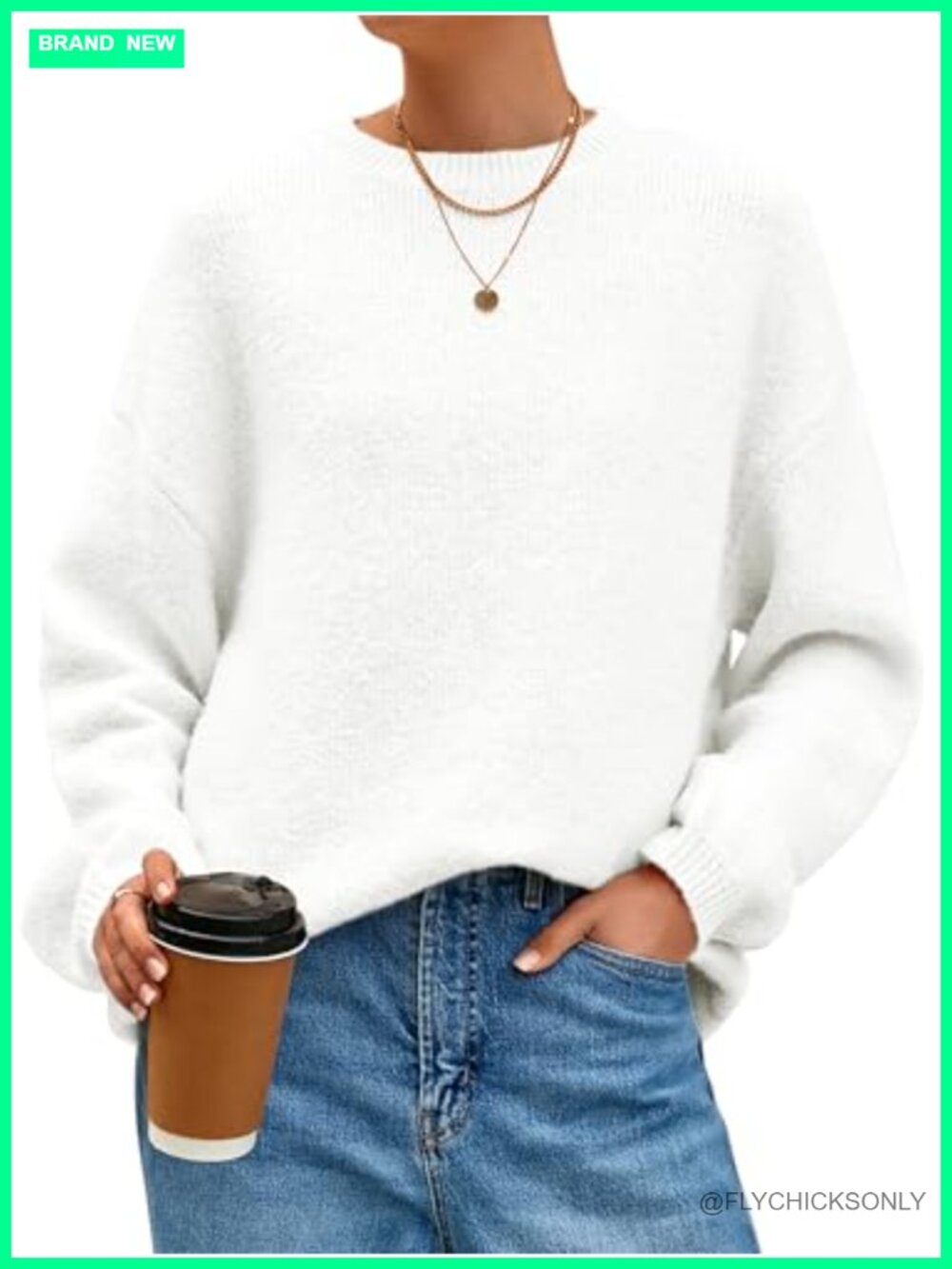 Womens Fuzzy Long Sleeve Chunky Oversized Sweater Crewneck Pullover